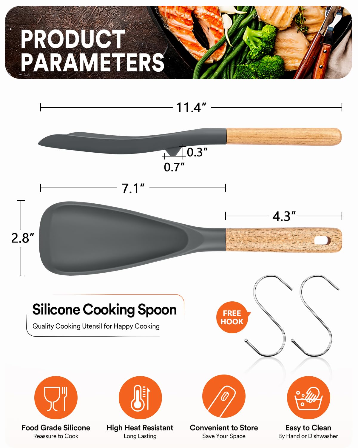 Two-pack Badiano spoon showing heat-resistant silicone for high-heat cooking.
