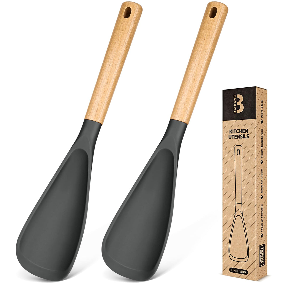 Badiano cooking spoon with nonstick grey head, 13.4 inch, ideal for stirring sauces.
