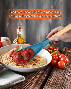 Badiano silicone spoon surface protects nonstick pans during scooping and mixing.