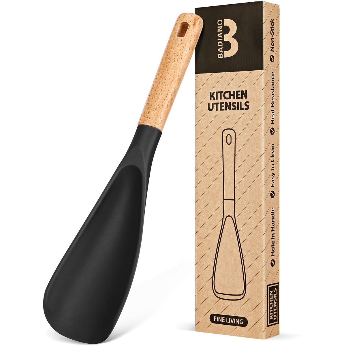 Badiano cooking spoon with wood handle ready for comfortable stirring in nonstick cookware