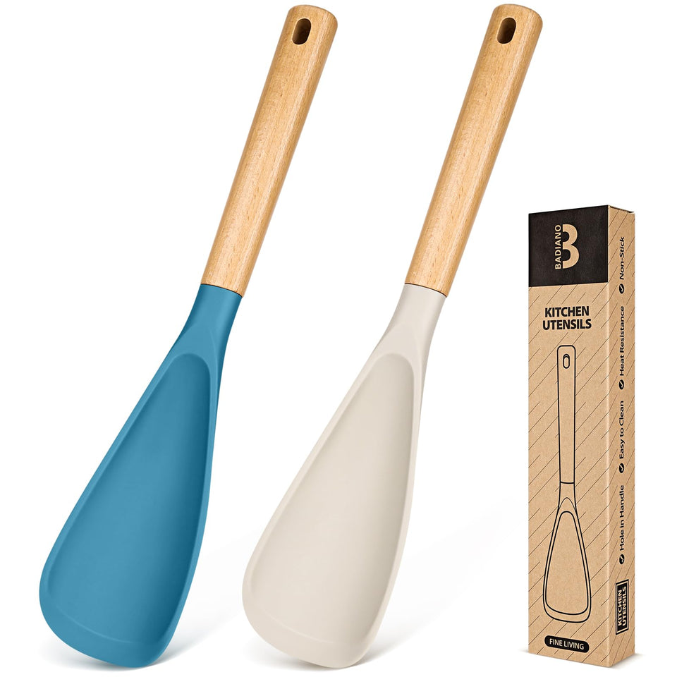 Badiano cooking spoon with silicone head offers gentle stirring on nonstick cookware.