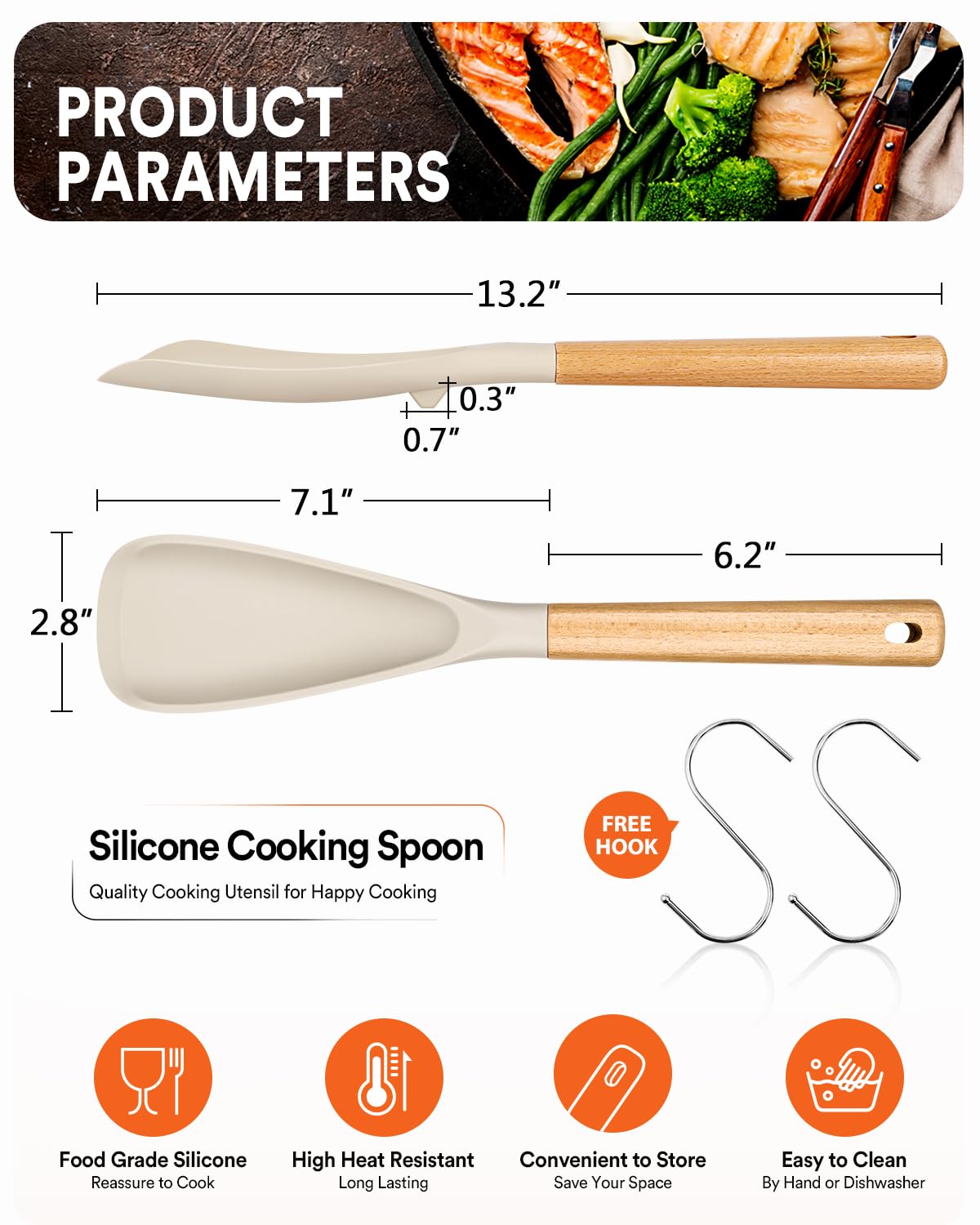 Badiano spoon with wooden ergonomic handle for comfortable grip during prep.