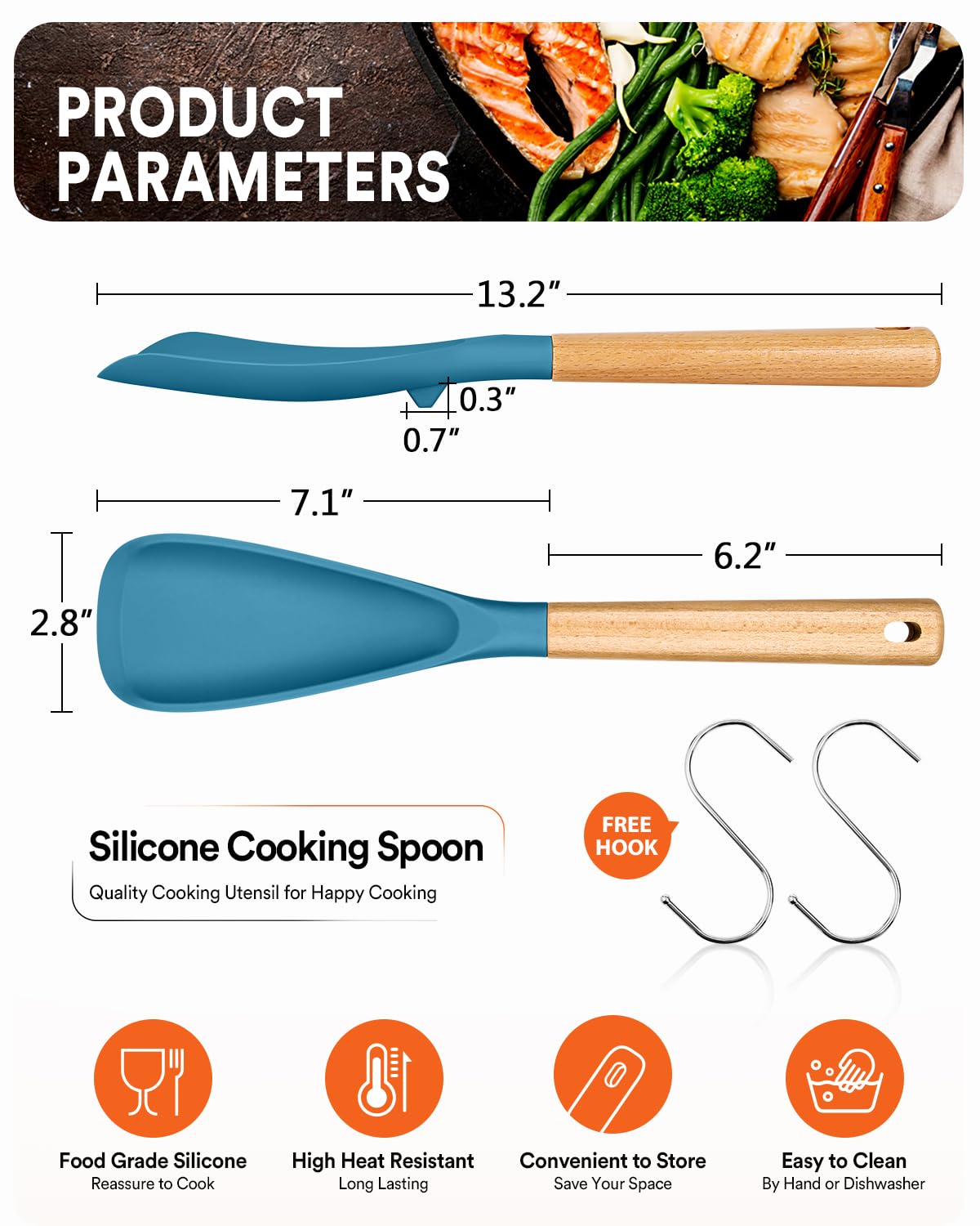 Badiano cooking spoon wooden handle provides ergonomic grip for comfortable cooking.