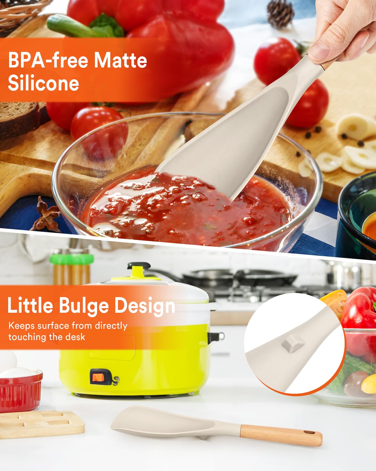 Badiano cooking spoon easy-clean silicone in khaki color