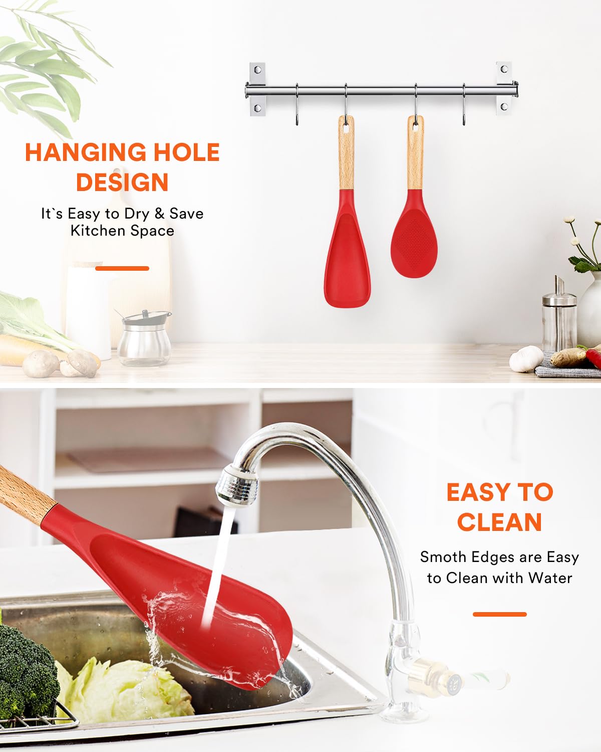 Badiano easy-clean silicone spoon shown in a clean kitchen setup