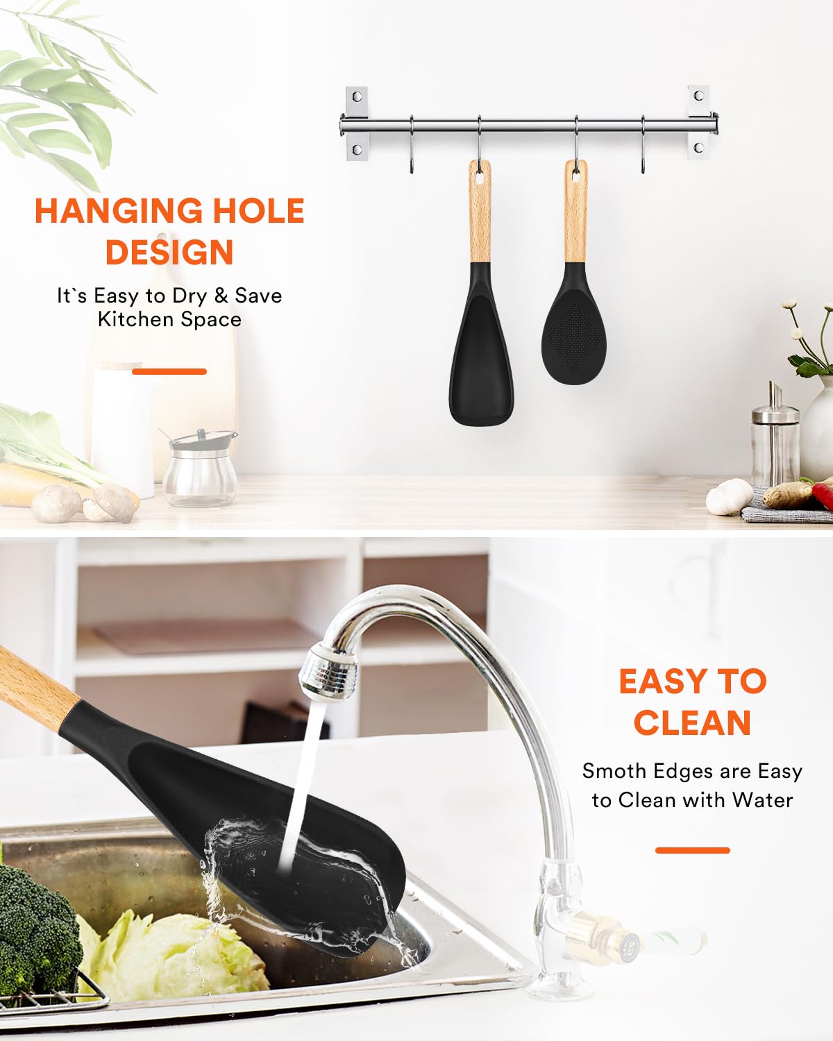Badiano easy-clean spoon glides from bowl to plate for quick cleanup