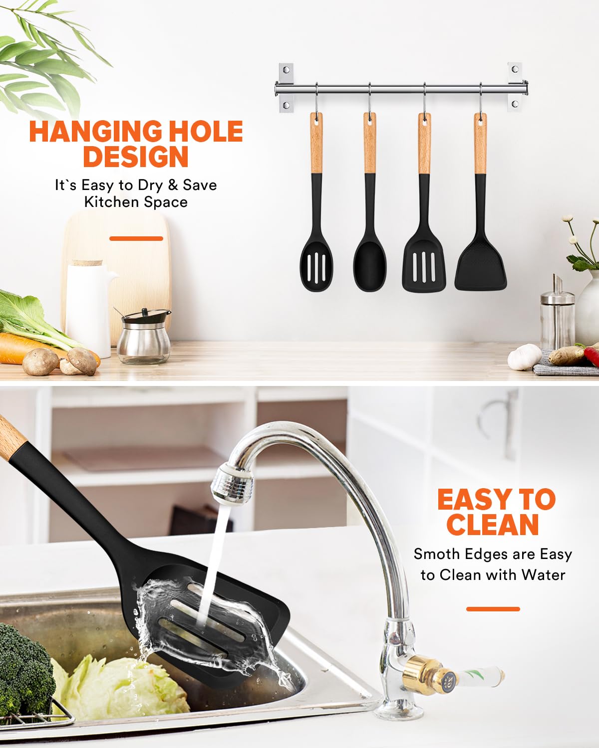 Badiano heat-resistant silicone utensils withstand up to 446℉ for reliable cooking