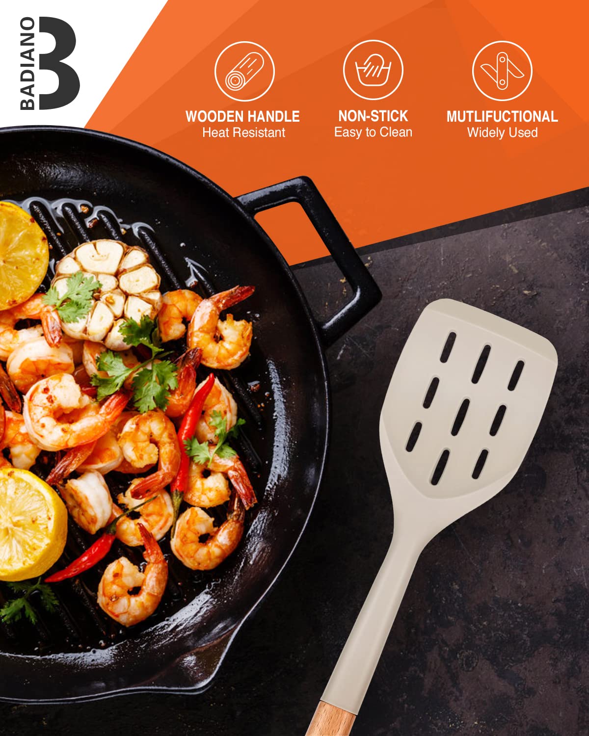 Badiano heat-resistant spatula withstands high temperatures during sautéing.