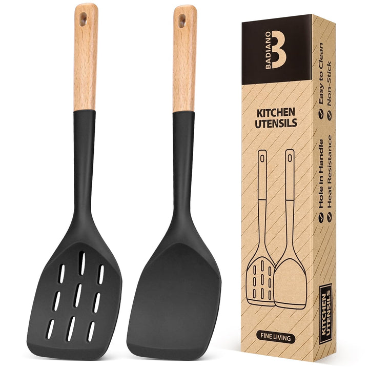 Badiano pack of 2 silicone spatulas in black for non-stick cooking