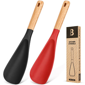 Badiano silicone cooking spoon with wood handle for smooth stirring in pans.