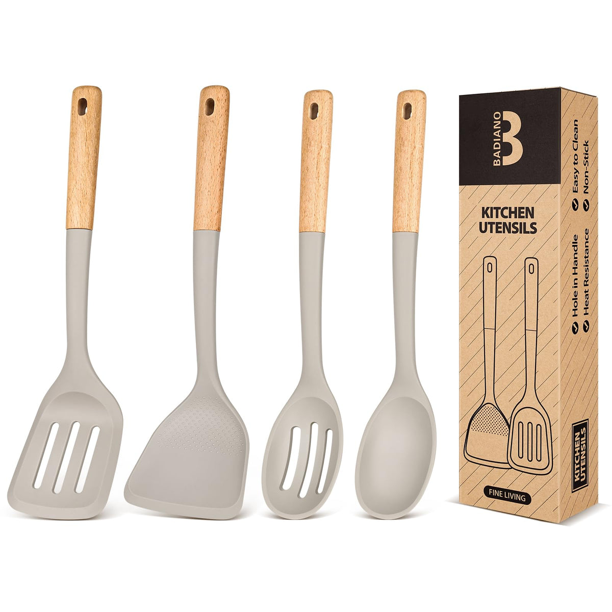 Badiano silicone cooking utensils set, angled spatula for frying, protects nonstick pans.