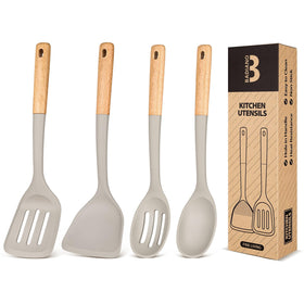 Badiano silicone cooking utensils set, angled spatula for frying, protects nonstick pans.