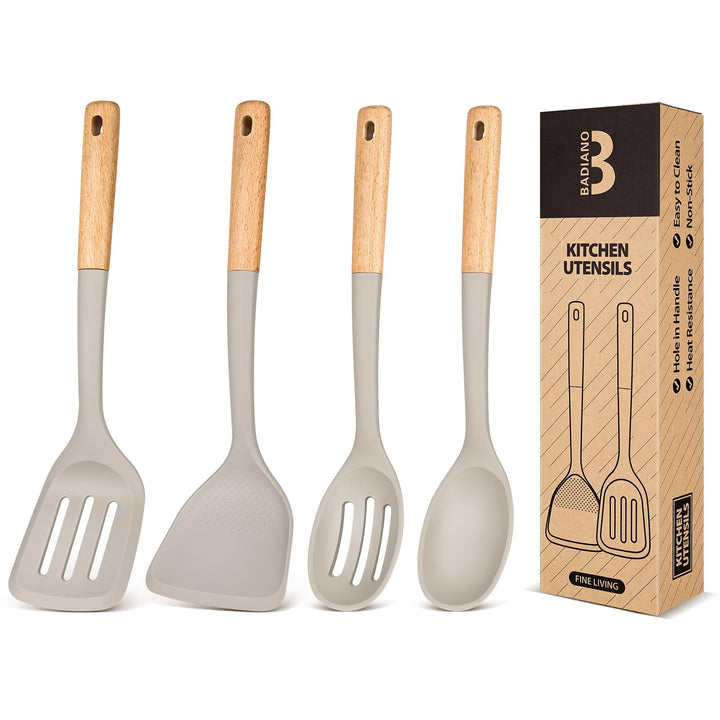 Badiano silicone cooking utensils set, angled spatula for frying, protects nonstick pans.