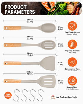 Badiano silicone utensils with wooden handles stay cool for a comfortable grip.