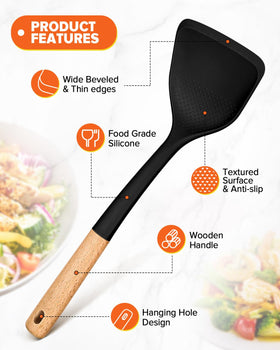 Badiano silicone slotted spoon with wood handle, drains liquids quickly