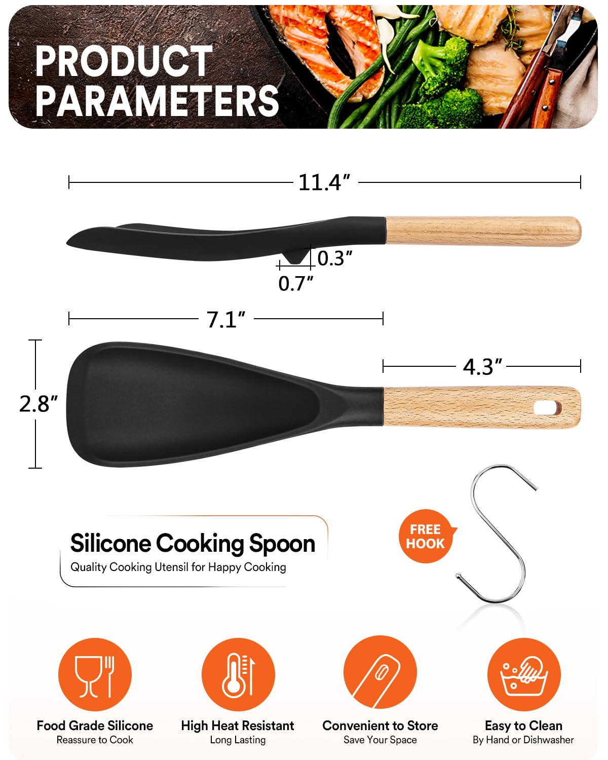 Badiano silicone spoon heat resistant up to 446°F for high heat cooking