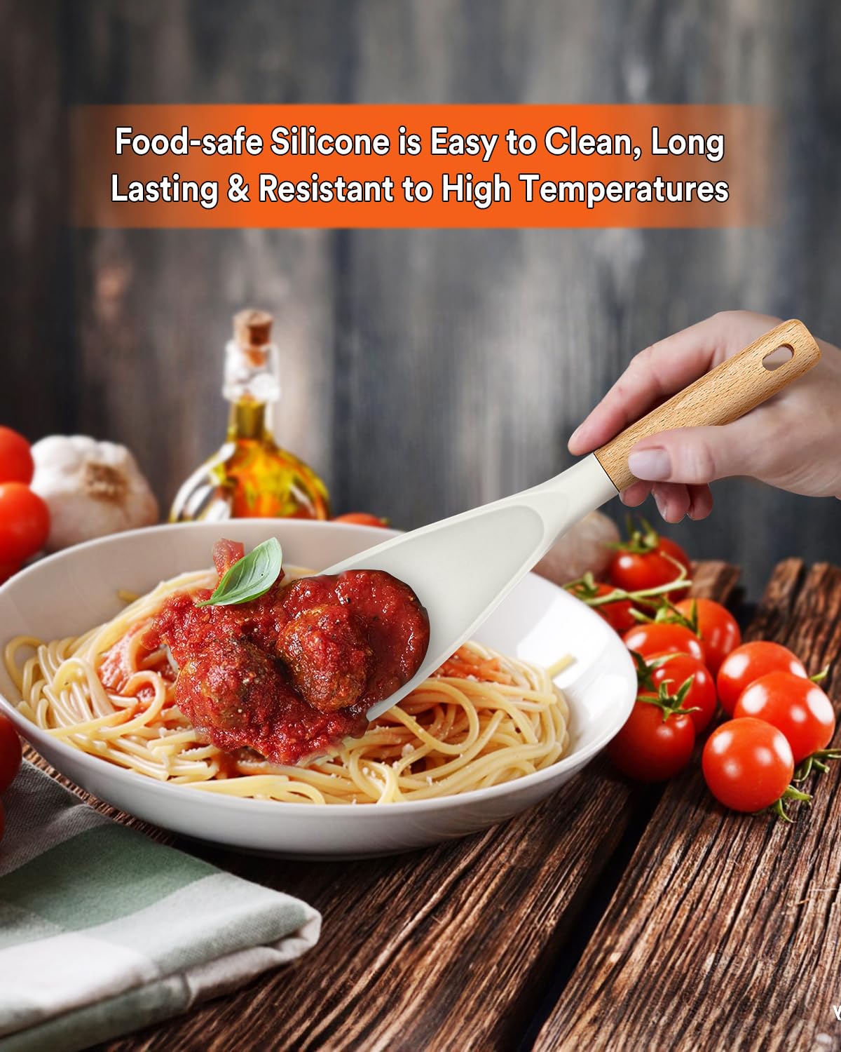 Badiano silicone head is heat resistant for high-heat cooking.