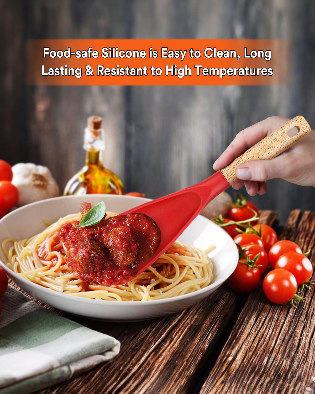 Badiano spoon gliding on nonstick surface to prevent scratches.