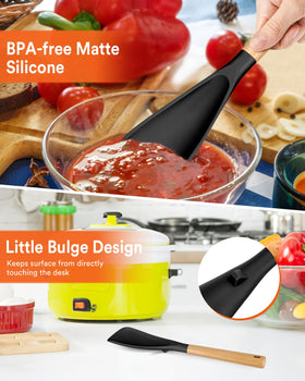 Badiano silicone spoon with smooth edges protects nonstick cookware from scratches.