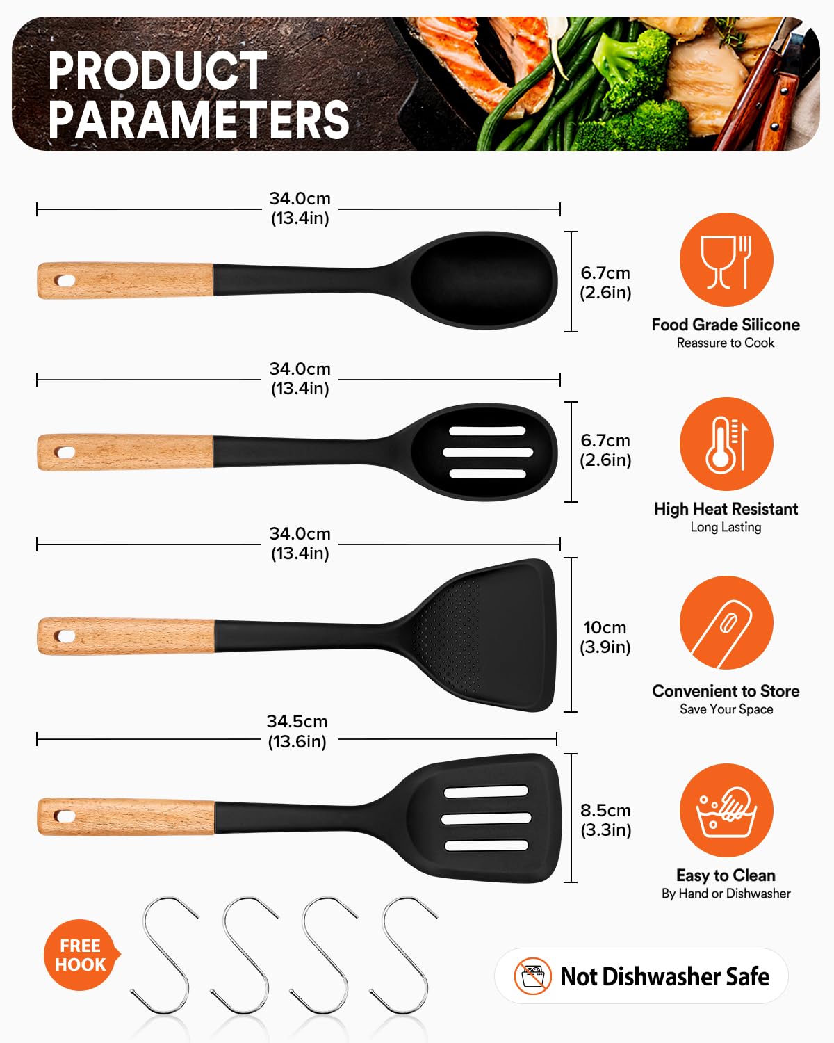 Badiano silicone turner with wood handle, ideal for flipping without scratching nonstick pans