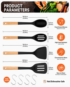 Badiano silicone turner with wood handle, ideal for flipping without scratching nonstick pans