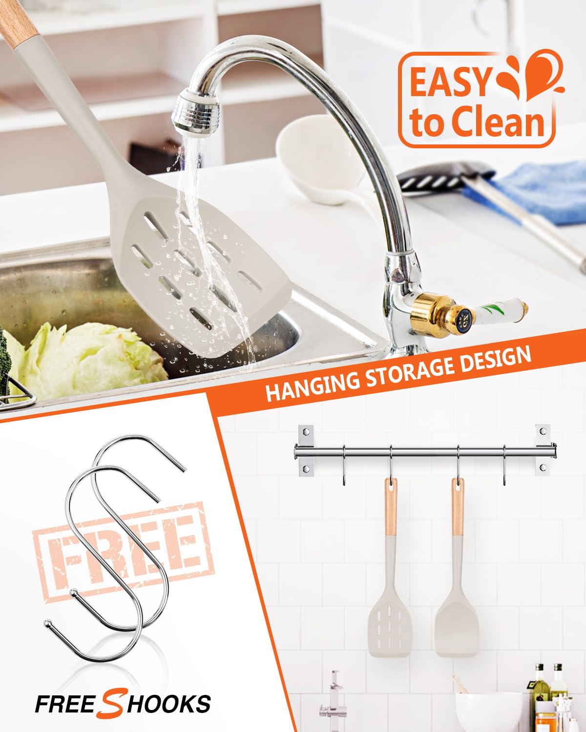 Badiano silicone utensils protect nonstick cookware during stirring and scraping.
