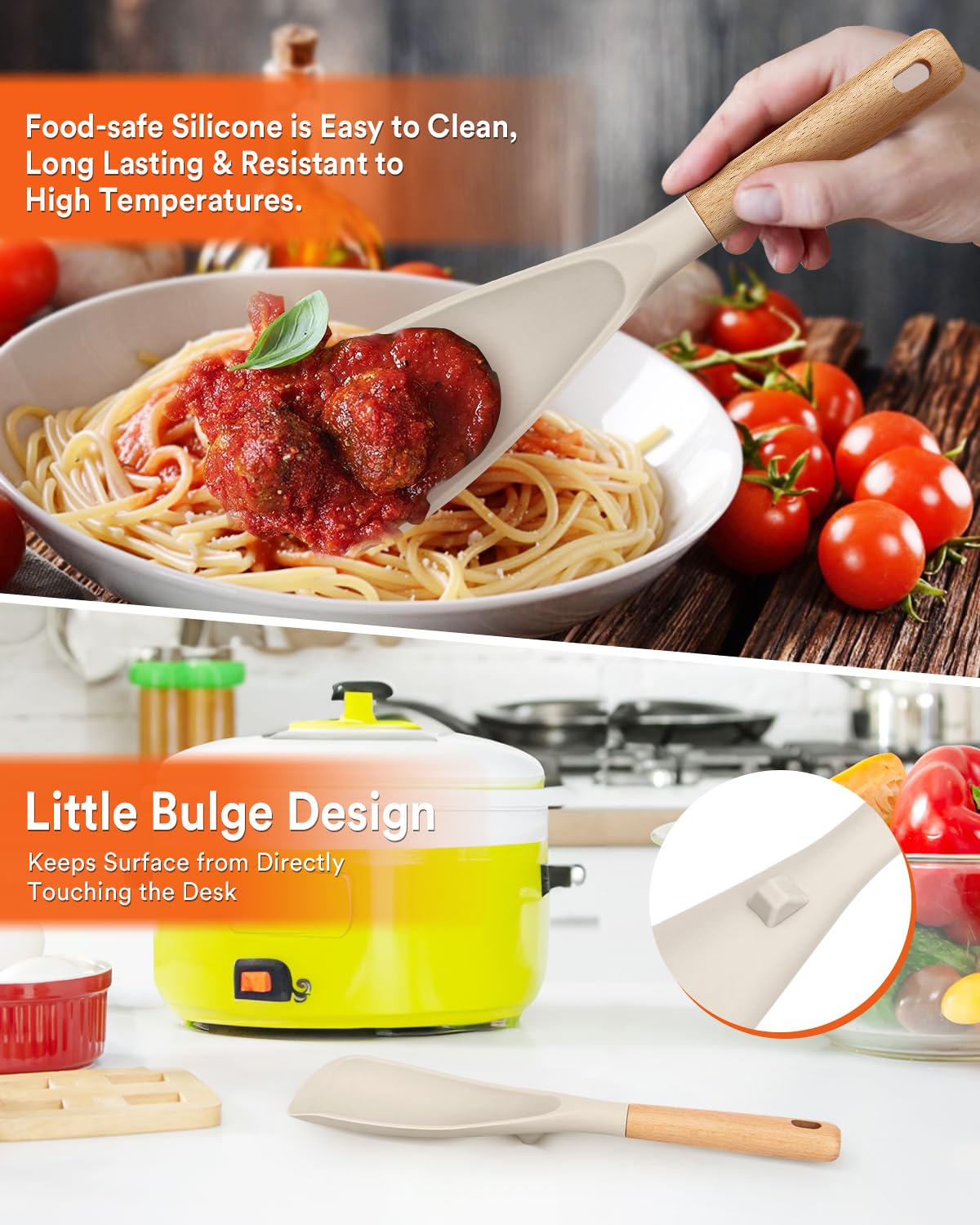Badiano non-stick friendly silicone spoon won’t scratch nonstick cookware.