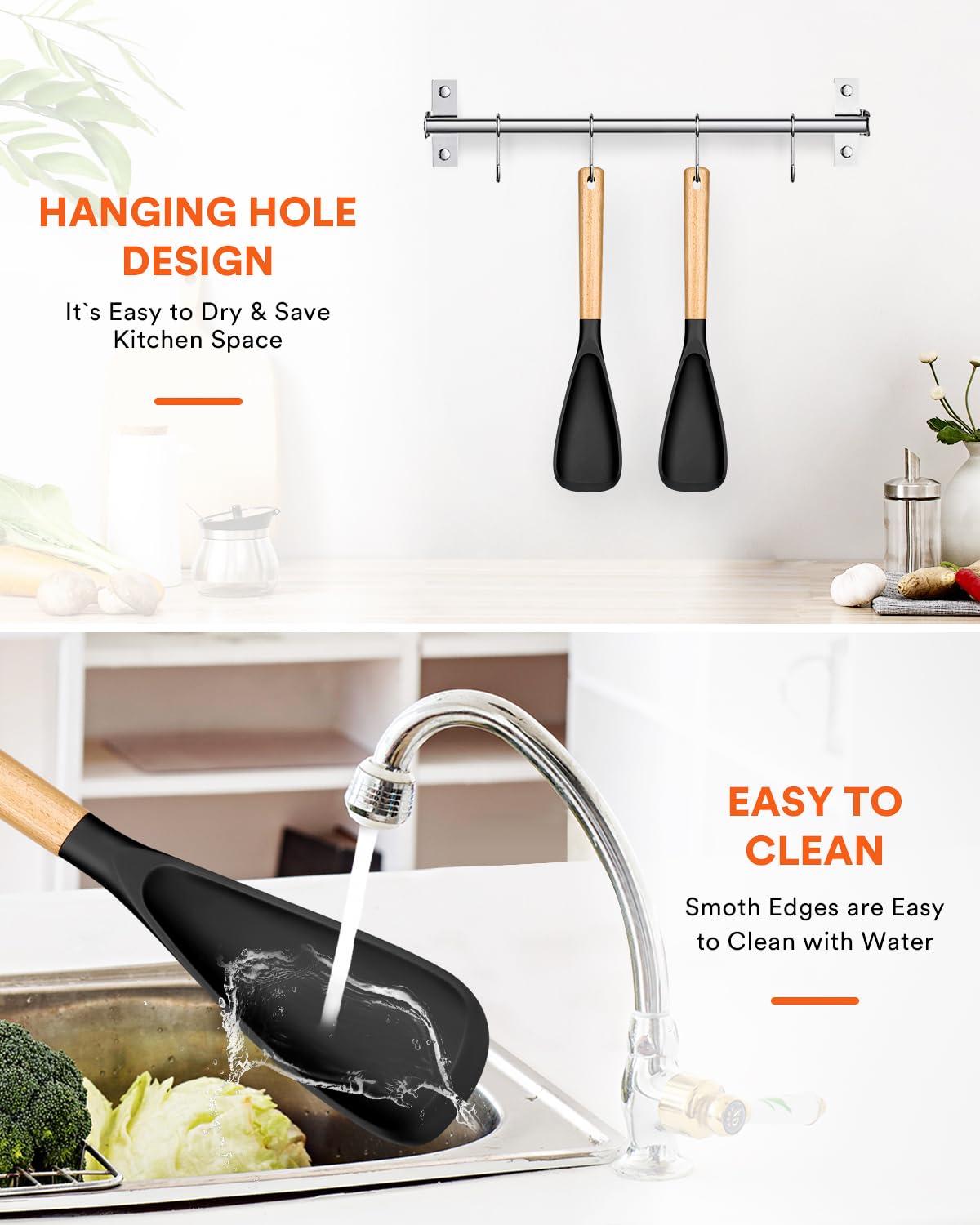 Badiano two-pack matte black spoons for versatile cooking and serving.
