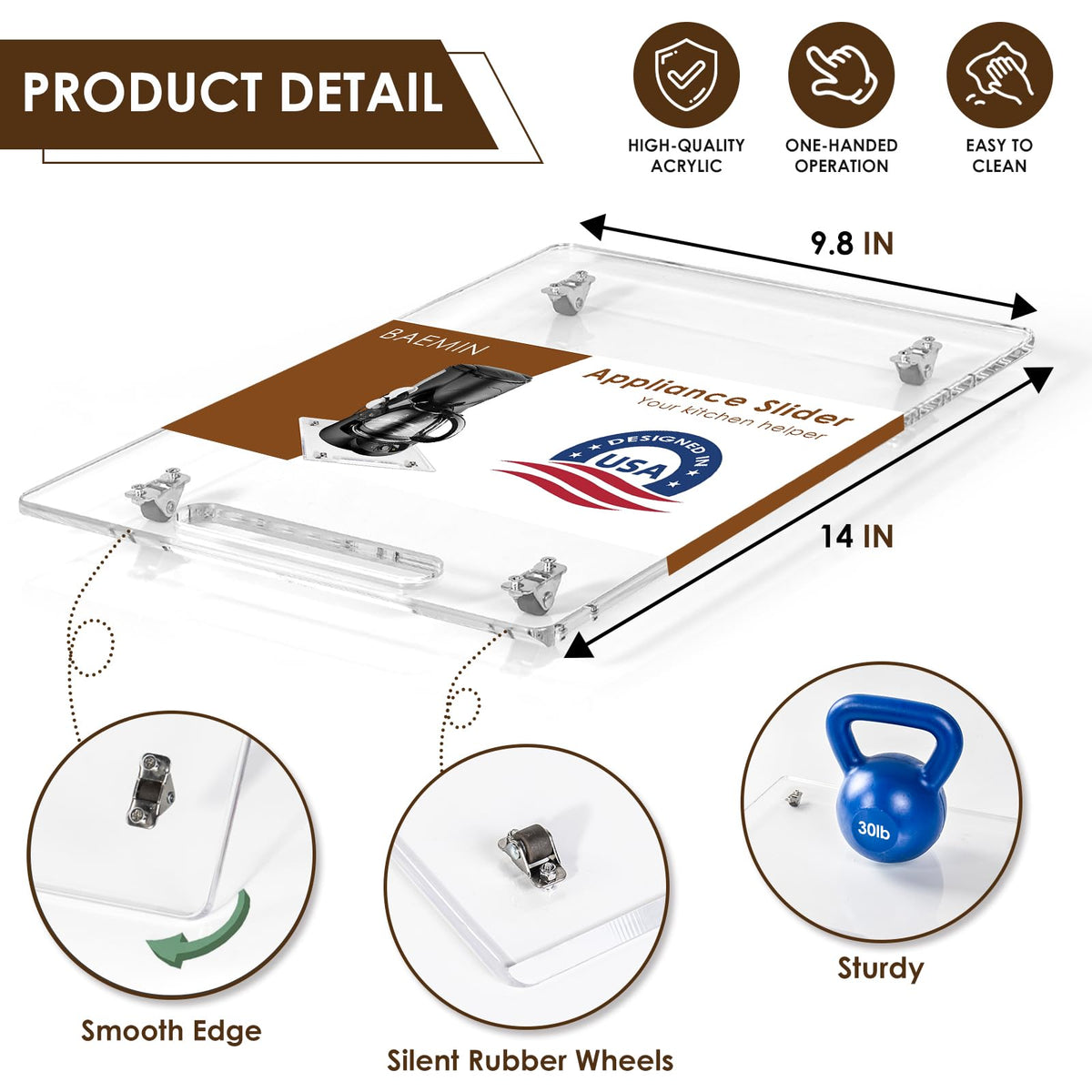 Baemin tray features quiet operation for minimal disruption during kitchen tasks.