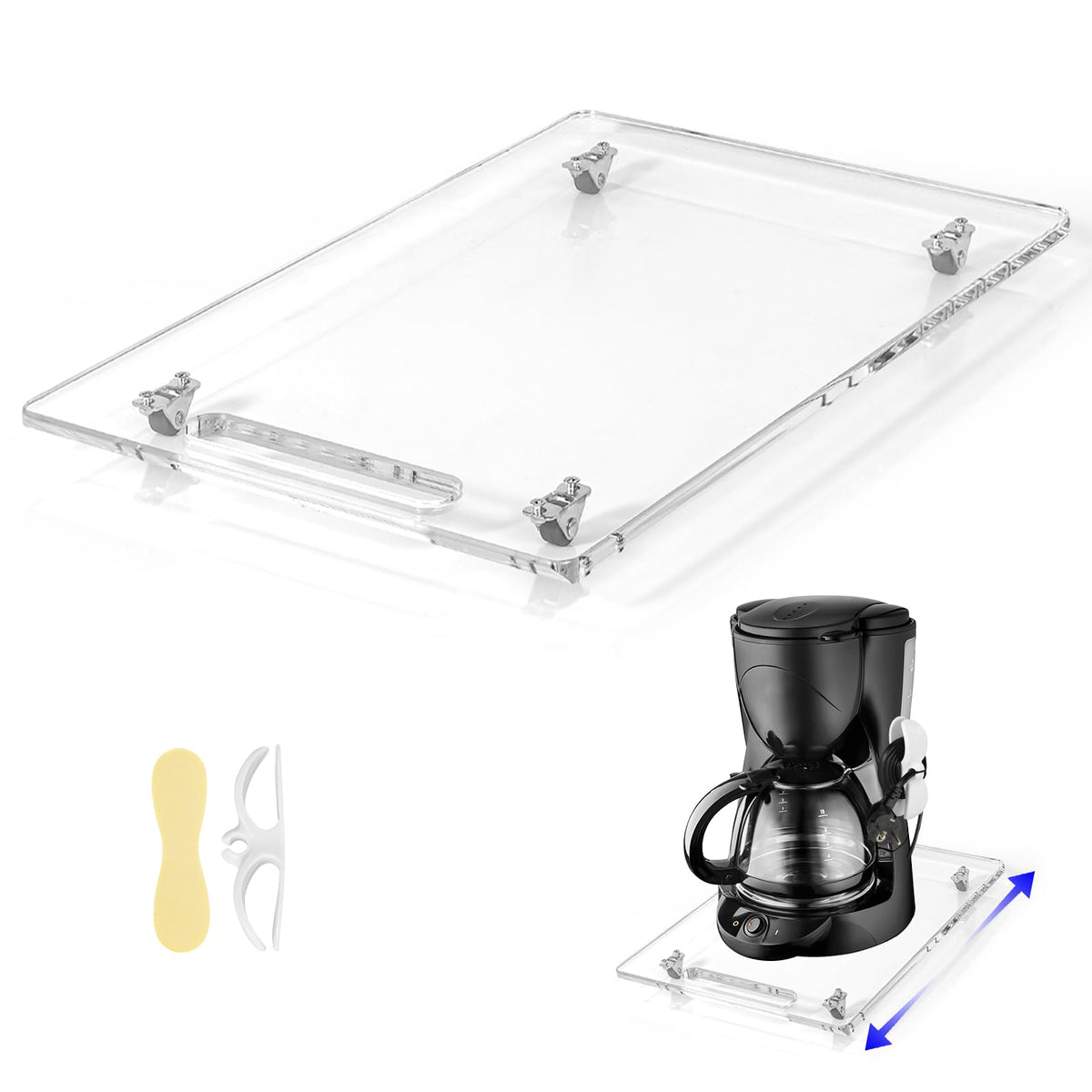 Baemin acrylic appliance slider with rubber wheels facilitates effortless, quiet movement of heavy appliances.