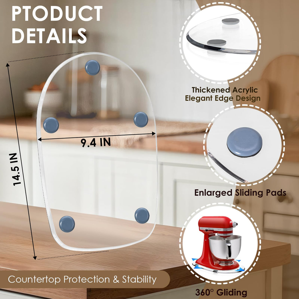Baemin extender glide pads base protects mixer and countertop during use