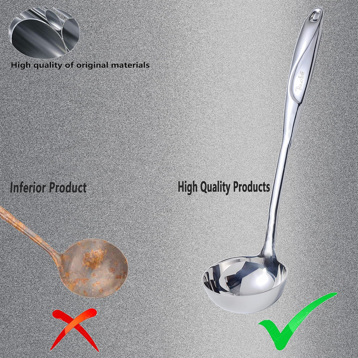 BAERFO mirror-finish ladle resists rust and maintains shine