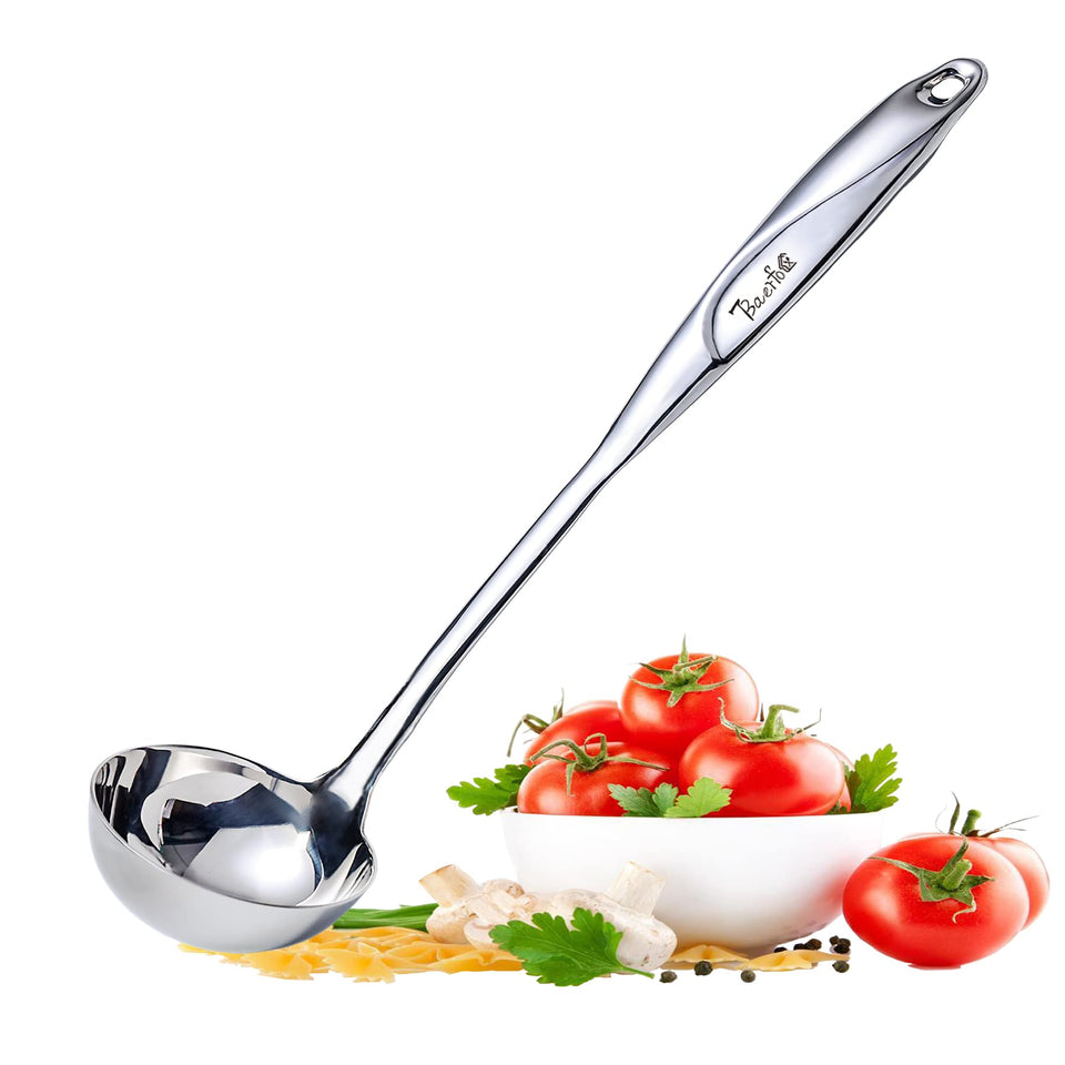 BAERFO soup ladle with heat-proof hollow handle for safe serving