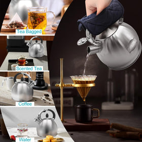 BAERFO Tea Kettle rust-proof brushed finish resists fingerprints.