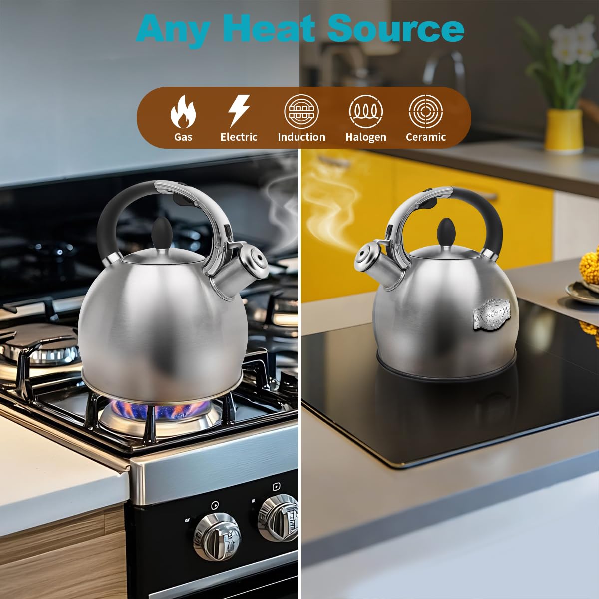 BAERFO Tea Kettle compatible with all cooktops for versatile heating.