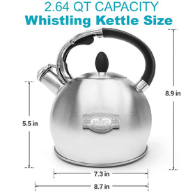 BAERFO Tea Kettle loud whistle ensures quick boil alerts.