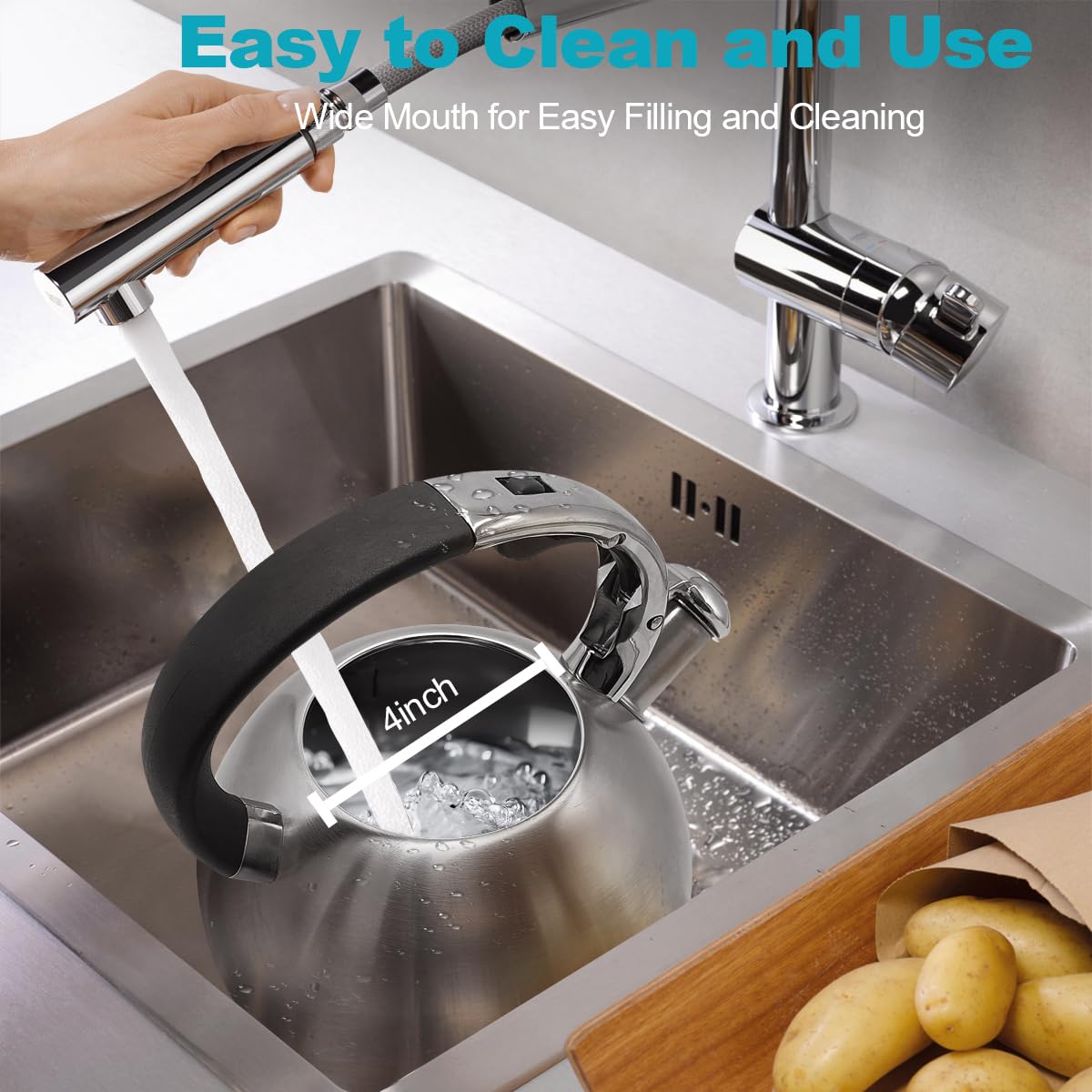 BAERFO Tea Kettle precision pour spout for drip-free pouring.
