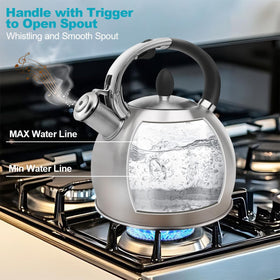 BAERFO Tea Kettle stay-cool handle with silicone grip for comfortable use.
