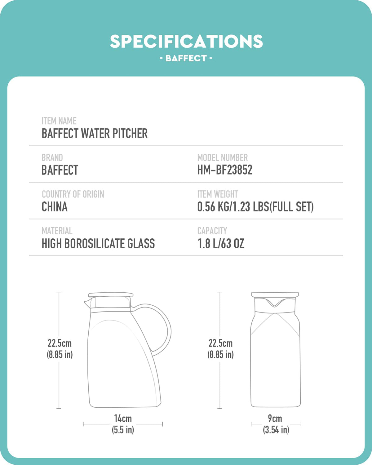 Baffect Water Pitcher upgraded thicker glass and stainless lid for durability.
