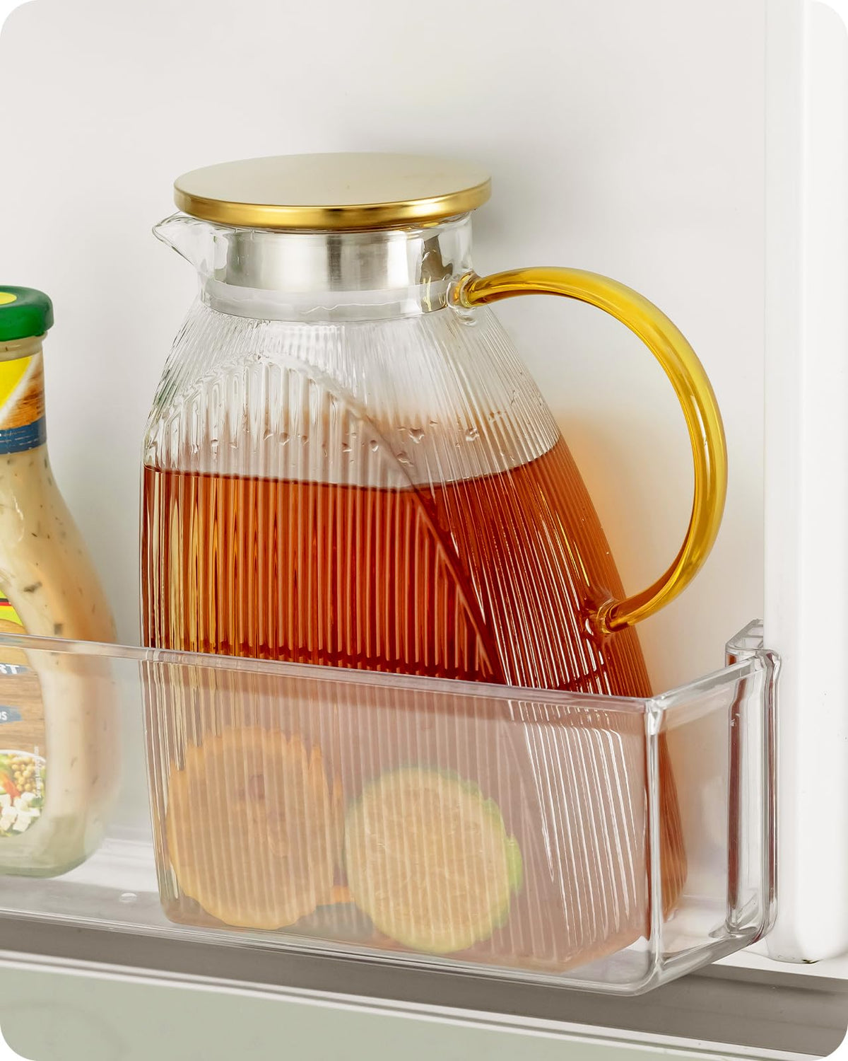 Baffect Water Pitcher with vertical pattern glass for stylish, fridge-ready serving.