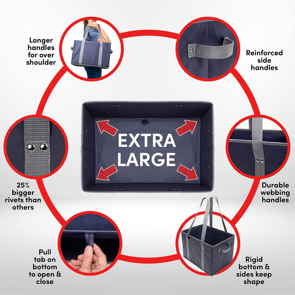BAG-THAT! 4pk features heavy-duty handles with durable rivets for sturdy loads