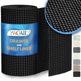 Bagail Basics non-adhesive drawer liner in black provides secure, residue-free protection.