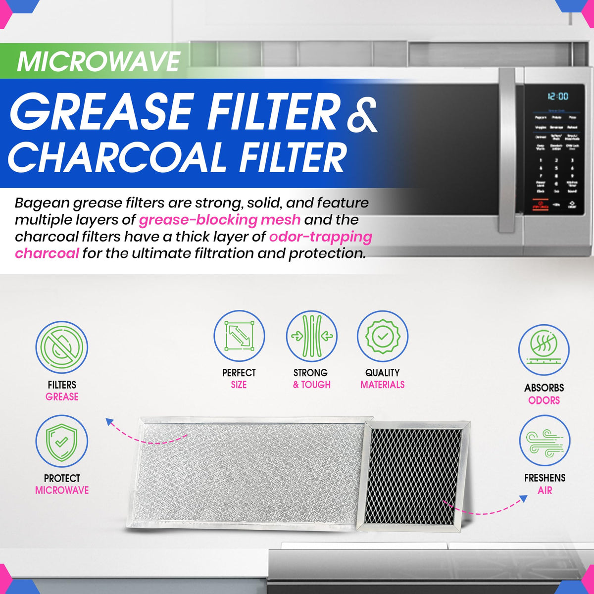 Bagean charcoal filter activation reduces odors in the vent.
