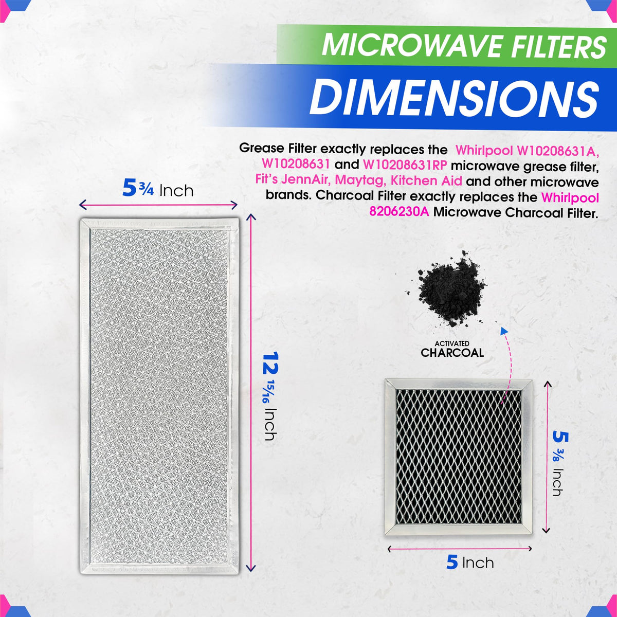Bagean combo pack for Whirlpool fit simplifies upgrading grease and charcoal filters.