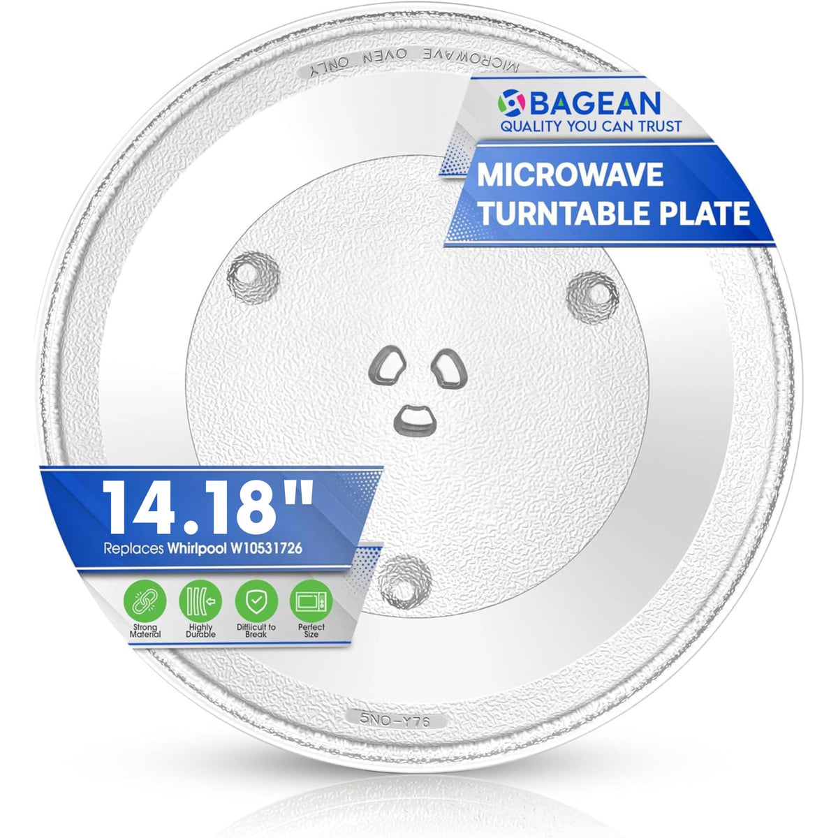 Bagean microwave plate 14-1-8-inch, front view, durable replacement for consistent reheating.