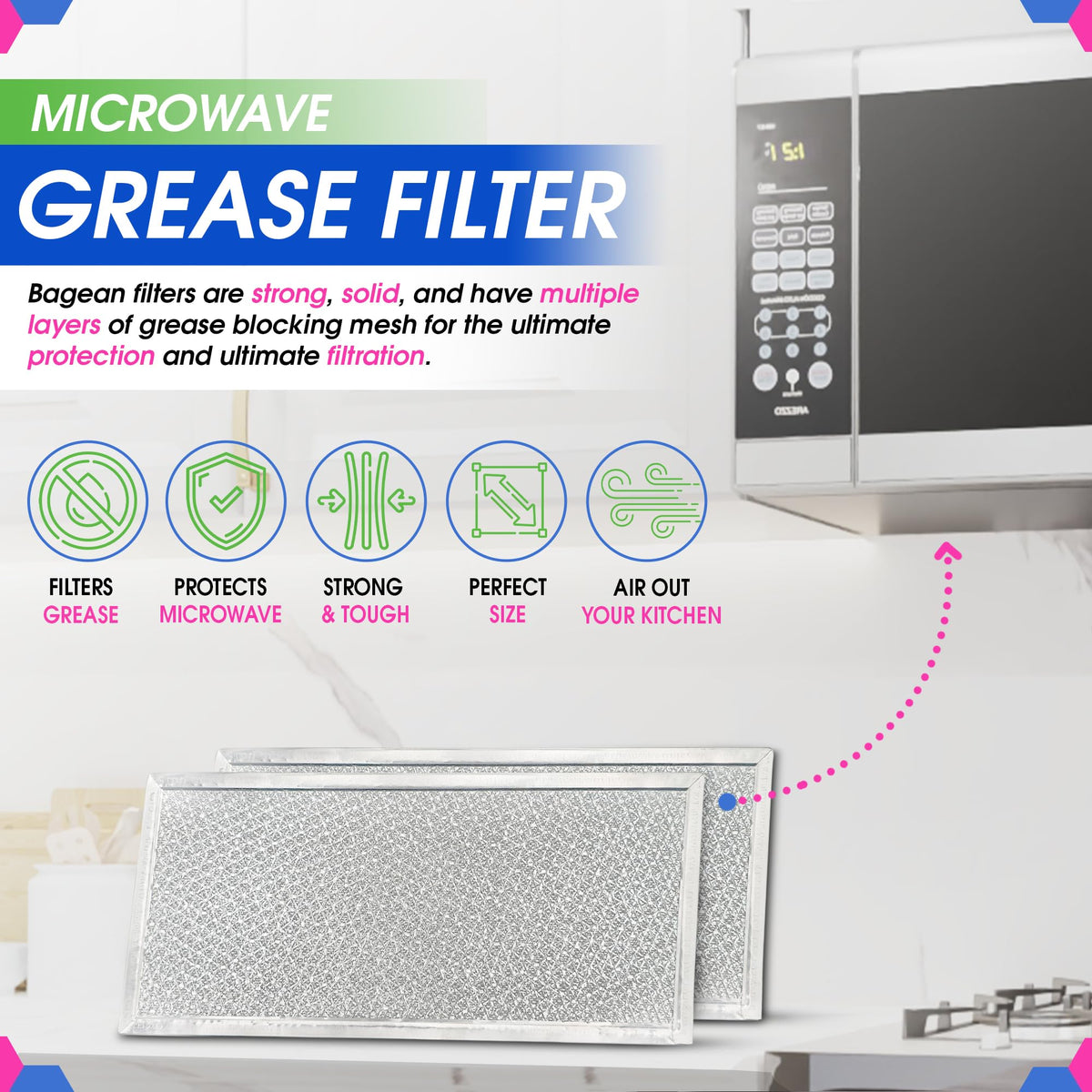 Bagean filter fits Whirlpool W10208631A for enhanced vent performance.