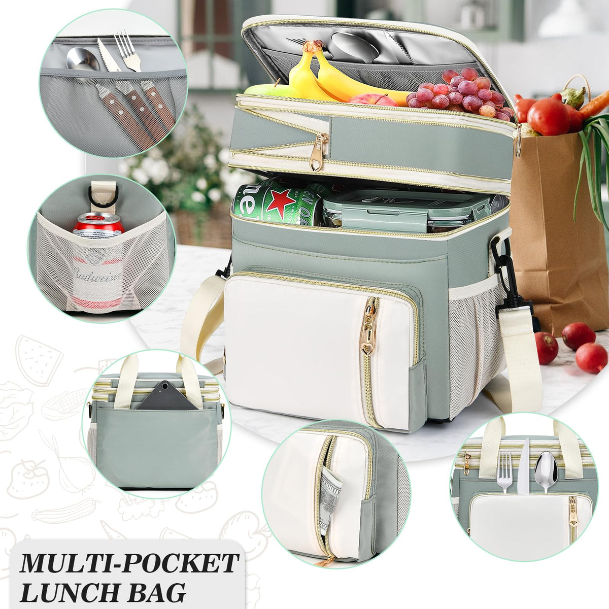 BAGNN lunch bag stand-up upright design keeps meals organized on a desk.