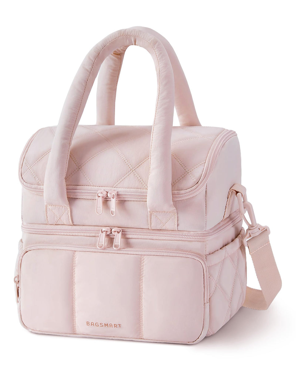 BAGSMART double-deck lunch bag pink; stylish insulation for fresh meals on the go.