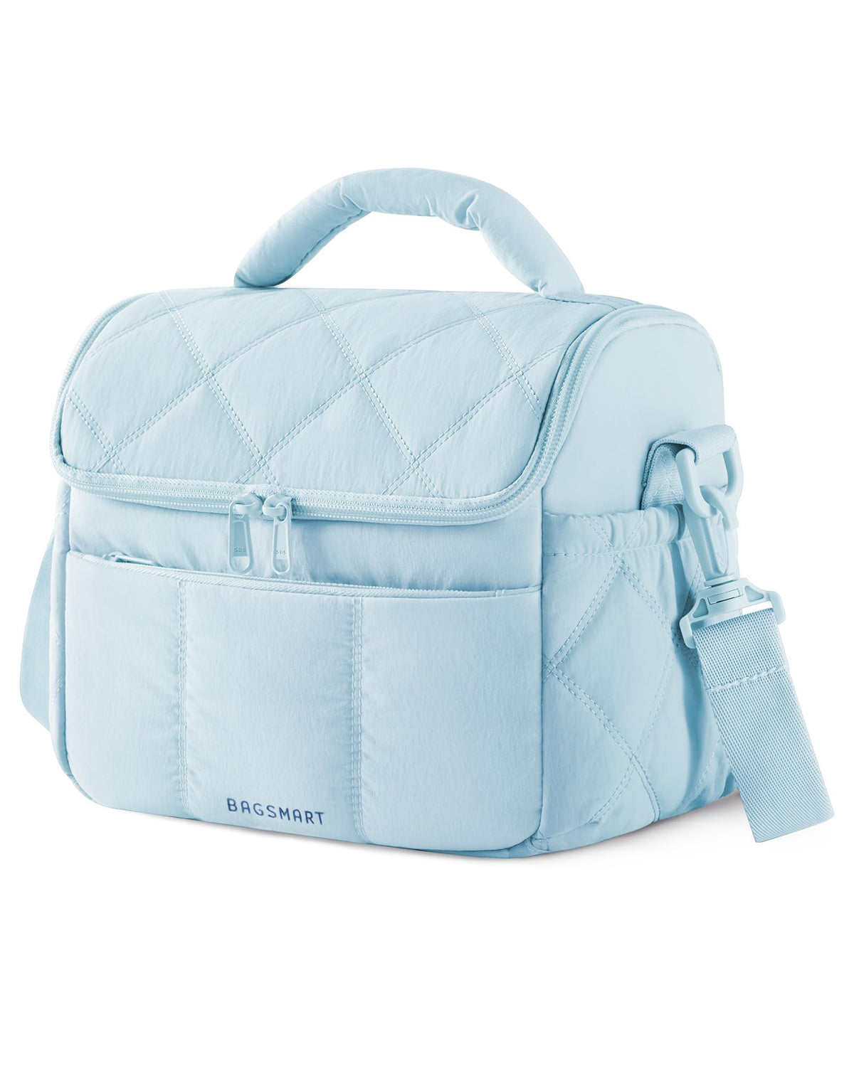 BAGSMART insulated lunch bag light blue, front view, stylish lightweight carry for daily meals.