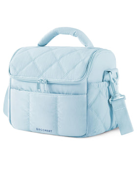 BAGSMART insulated lunch bag light blue, front view, stylish lightweight carry for daily meals.